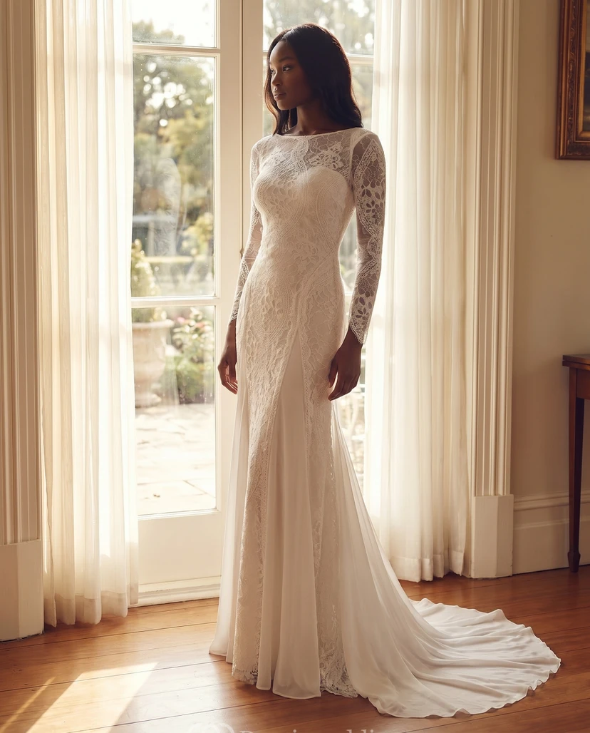 Vestido de encaje estilo boho para ceremonia civil view 5