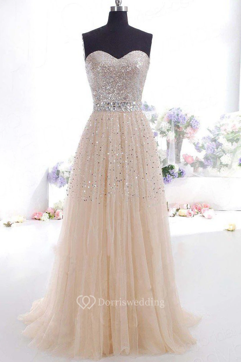 A-Line Tulle Sequins Sweetheart Sleeveless Zipper Dress