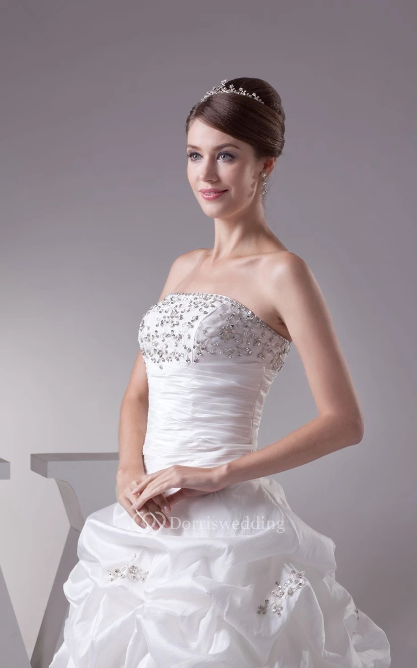Strapless Ruched A-Line Dress With Beading and Ruching view 3