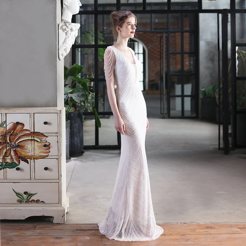 Paillettenbesetztes Meerjungfrauenkleid für Auftritte, Internet-Promi-Events, Bankette, Automodelle, Etikette, Abendkleid view 36