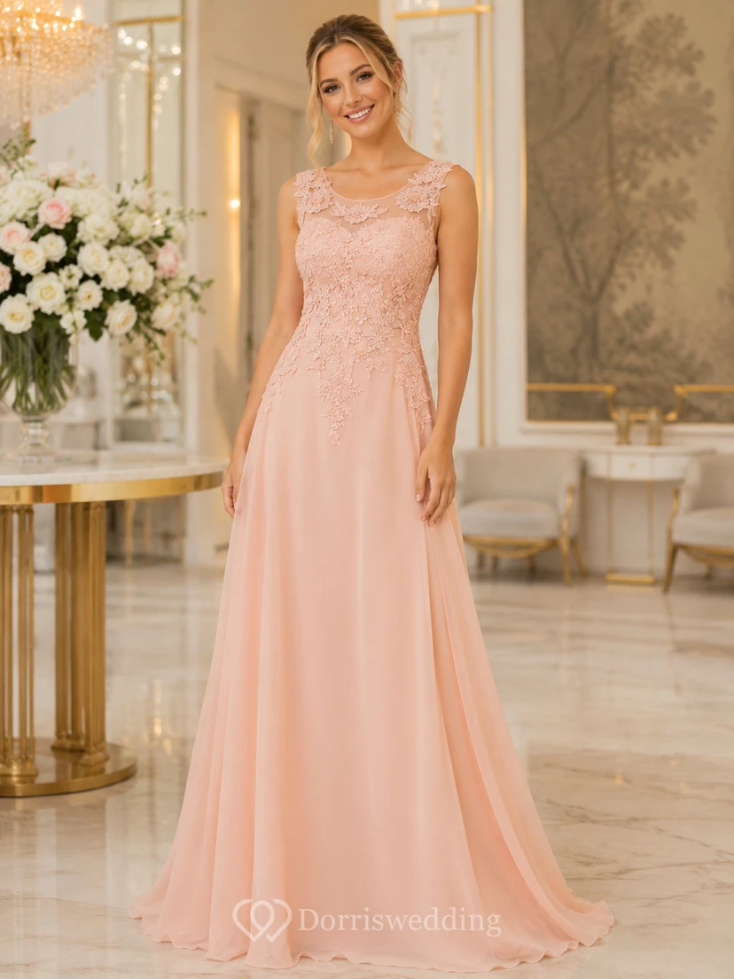 A-Linien-Maxikleid aus Chiffon und Spitze mit Perlenapplikationen, Reißverschluss