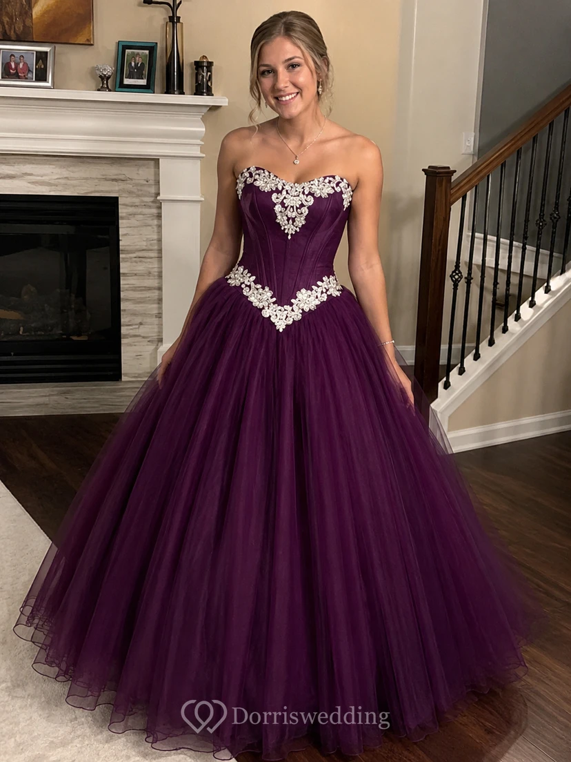 Ball Gown Floor-Length Straps Appliques Zipper Corset Back Straps Tulle Lace Dress view 10
