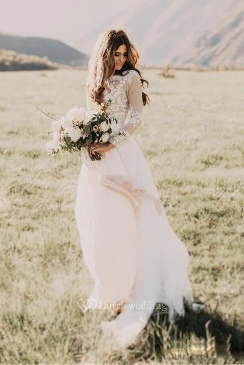 Robe de mariée bohème champêtre | Robe de mariée vintage modeste à manches longues style western pour une fugue amoureuse video preview