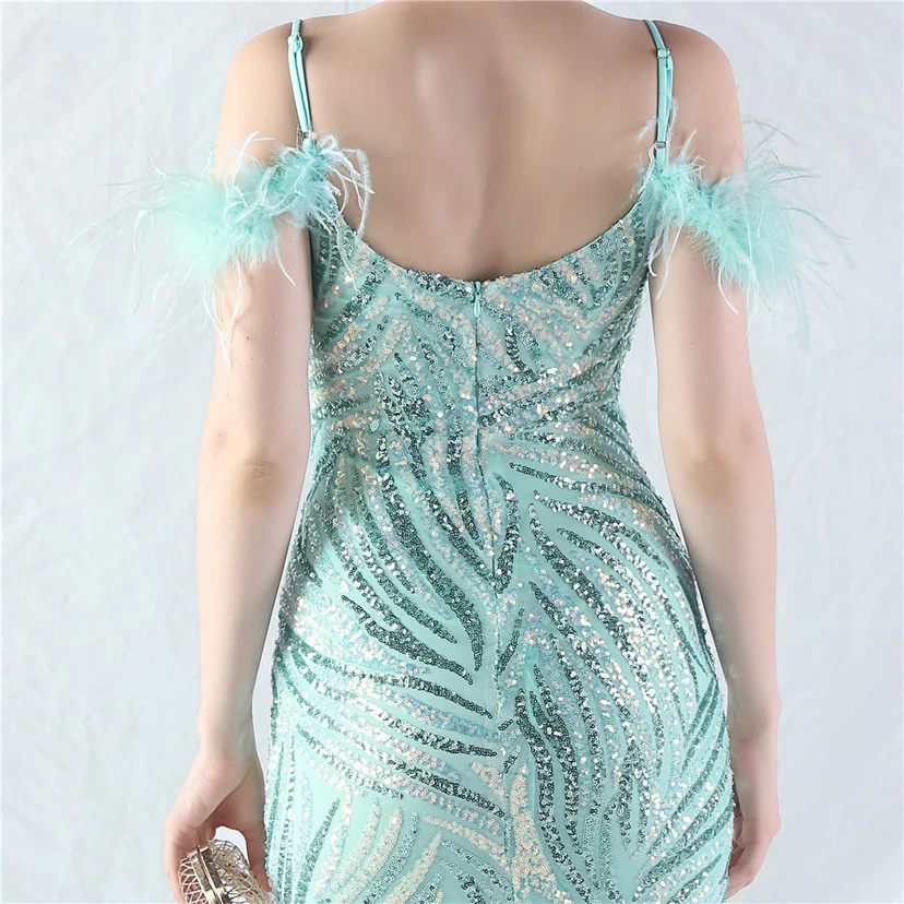 Crafted Ostrich Feather Stacked Sequins Splicing Mesh Gauze High-End Evening Dress Clothes view 87