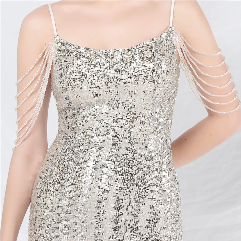 Robe de soirée longue à sequins et perles fantaisie view 9