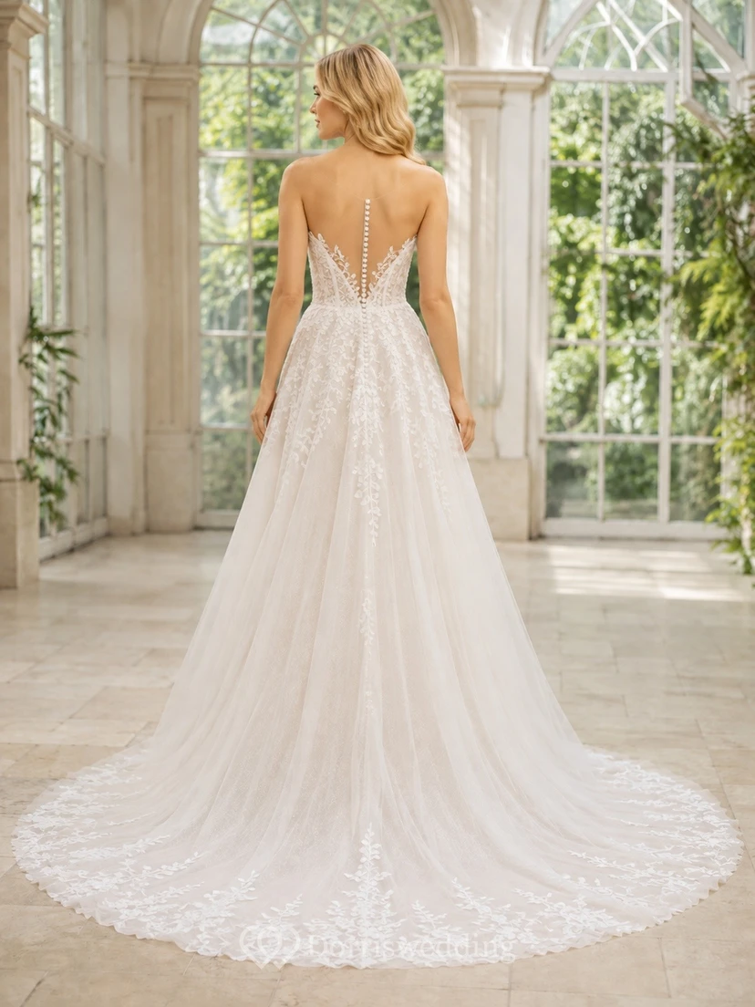 A-line Lace woven Elegant Bridal Formal Wedding Dress view 2