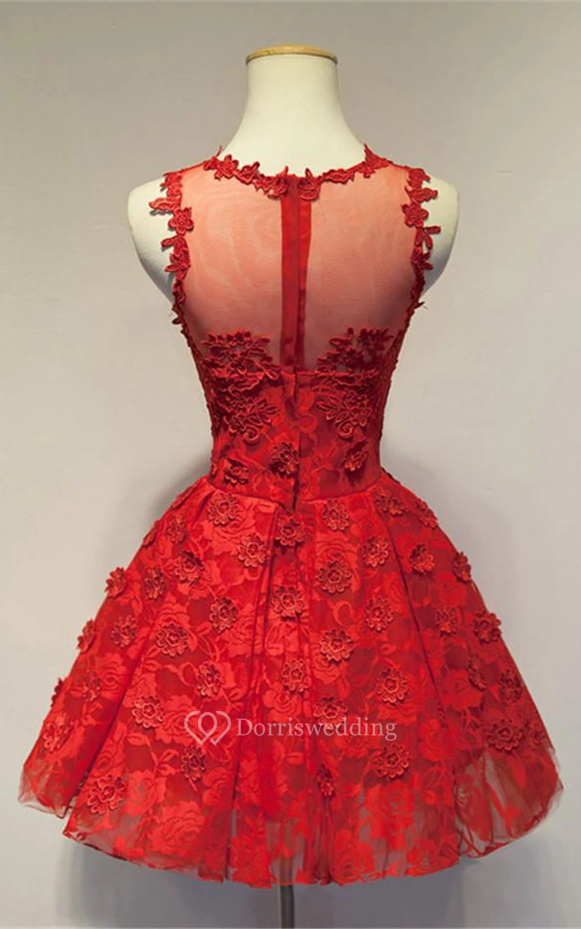 Robe courte sans manches en dentelle à col en V et plis view 2