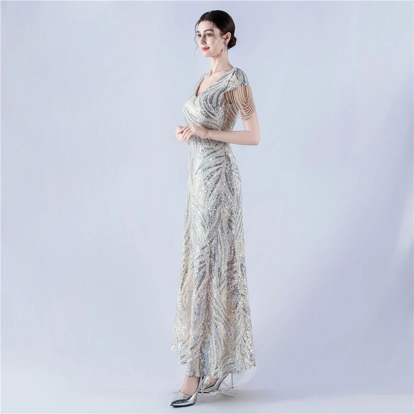 A-Line Big Swing Dress Skirt Encrypted Sequined Craft Beaded Evening Dress view 67