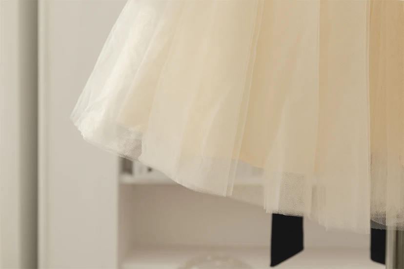 Cap Sequin Tulle Skirt A-line Flowergirl Dress with Ribbon Bow view 4