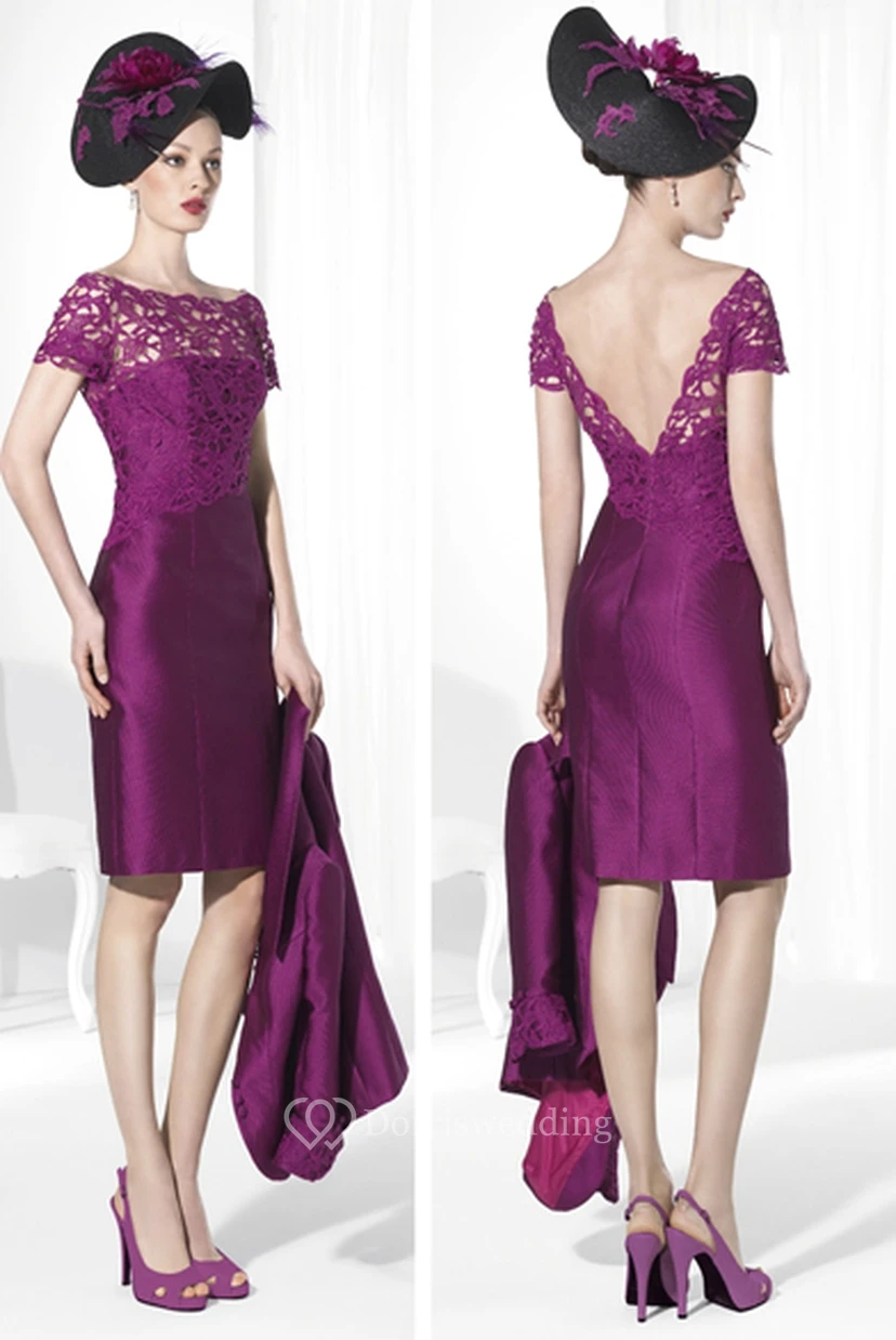Bleistiftjacke in Knielänge mit halben Ärmeln, Satin- und Spitzen-Abendkleid view 2