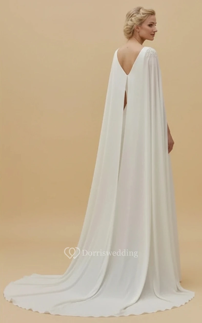 Hochzeitsjumpsuit mit tiefem V-Ausschnitt, langen Ärmeln, Tüllärmeln und weitem Bein view 2