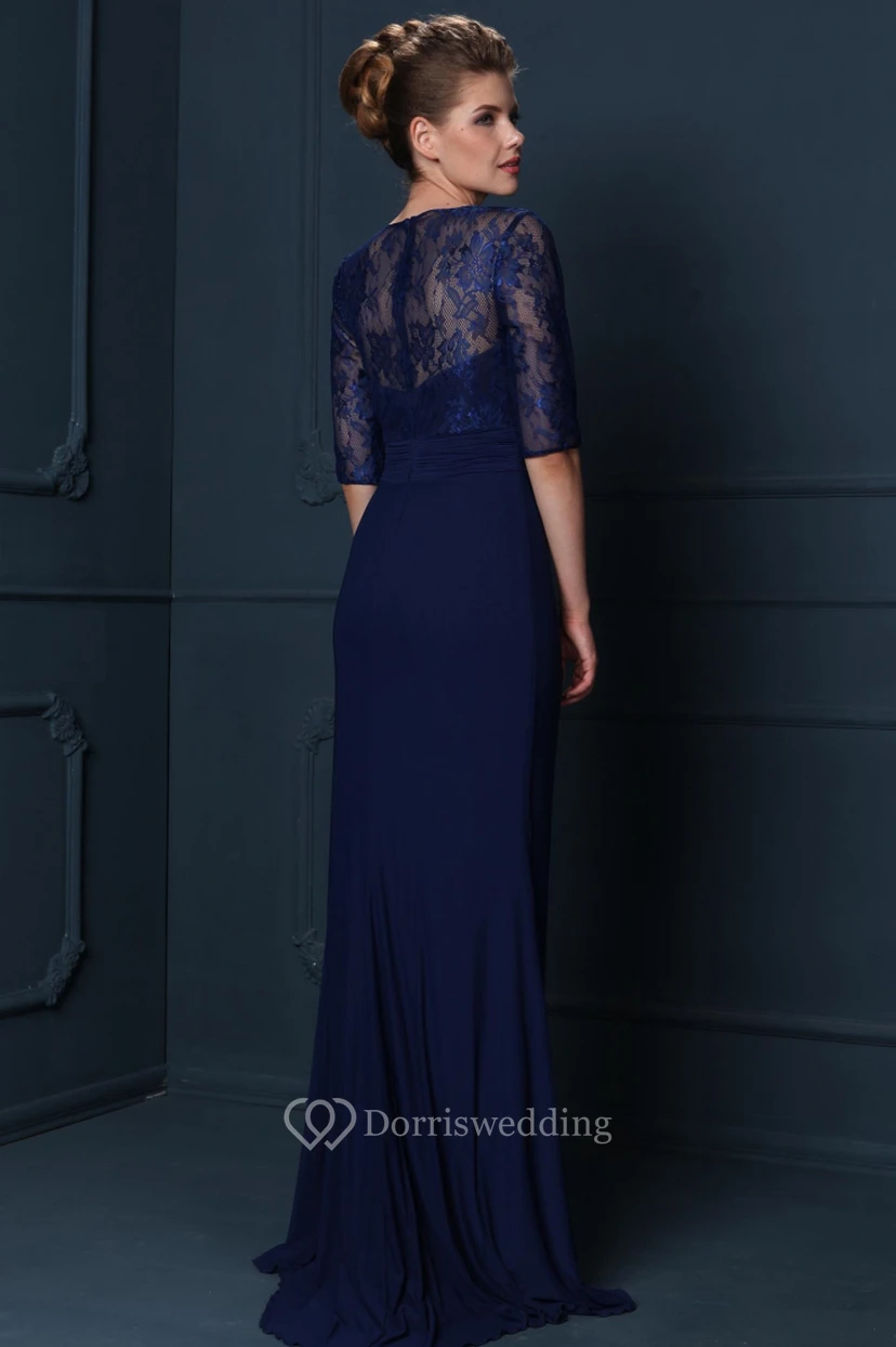 Chiffonkleid für die Mutter der Braut mit Rundhalsausschnitt und drapierten halben Ärmeln view 2