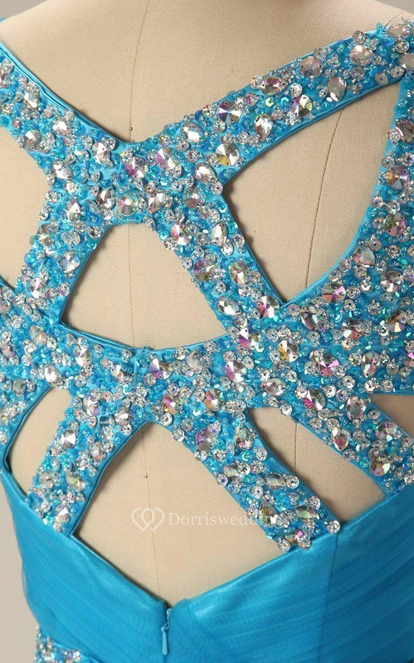 Sleeveless A-line Tulle Gown With Sequined Waistline view 4