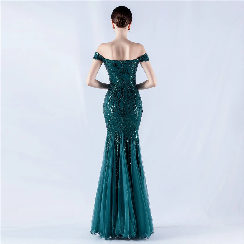 Craft Beading Mesh Sequins Evening Dress Annual Meeting Performance Host view 51