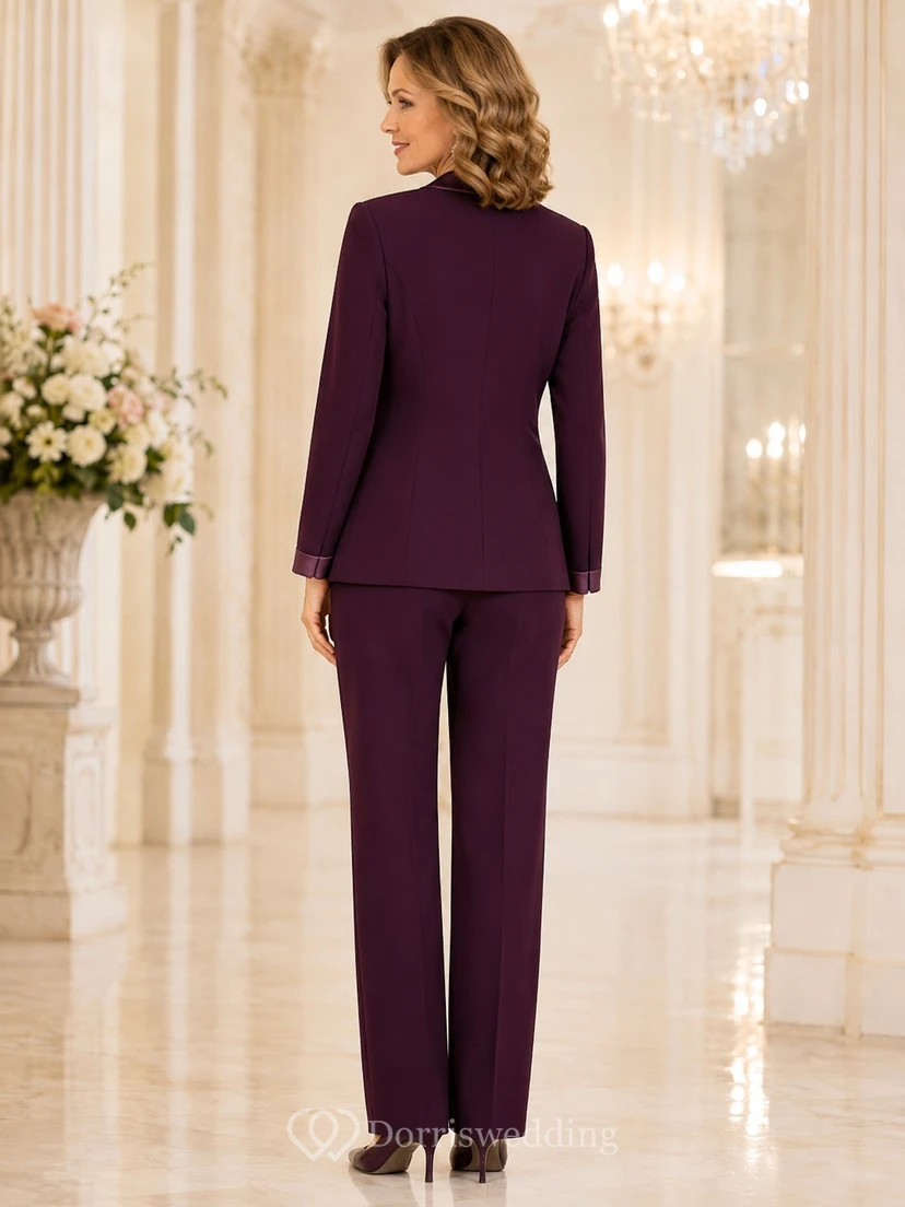 Petite Plum Notched Long Sleeve Crepe Jumpsuit Tailored Mother Pantsuit view 2