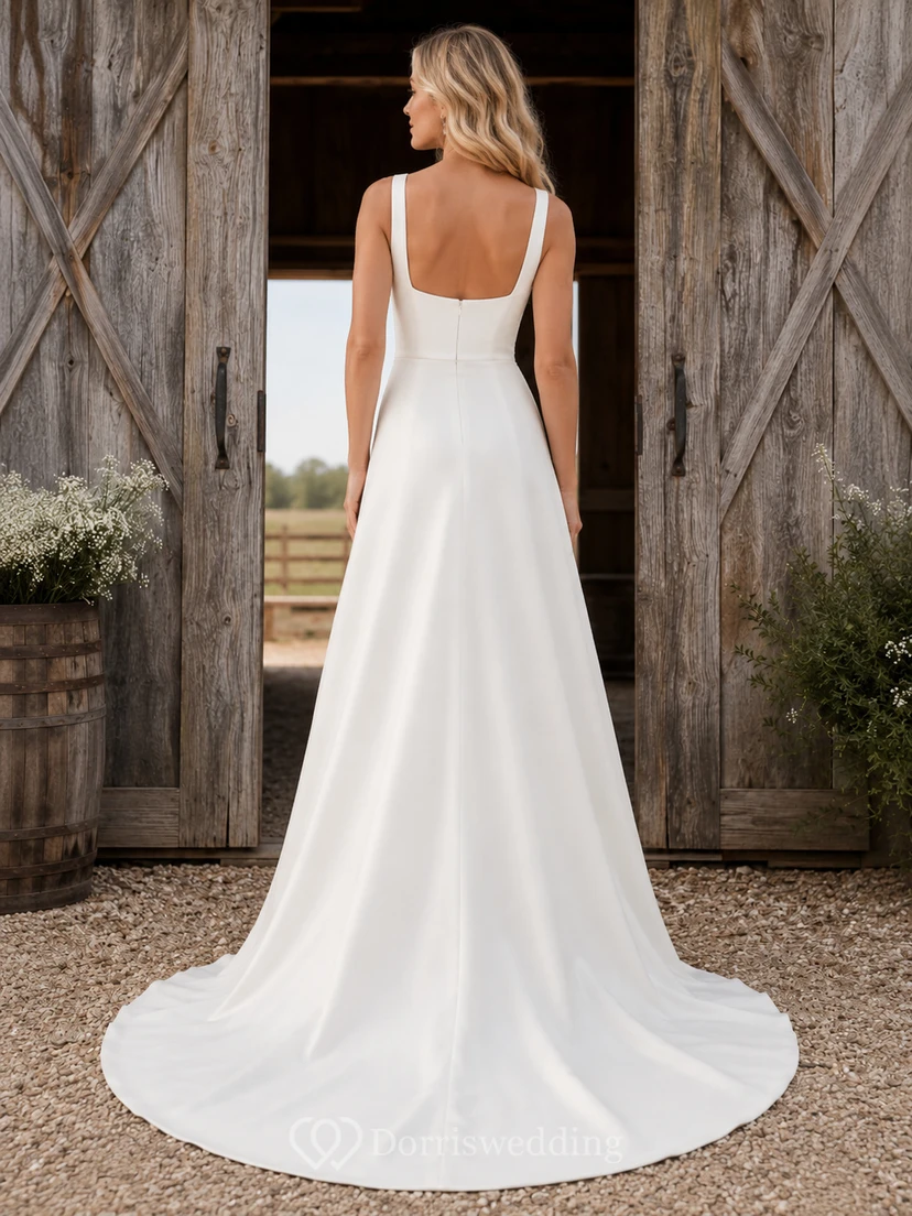 Robe de mariée de maternité en dentelle à manches longues et col en V, style jardin, avec traîne trapèze. view 2