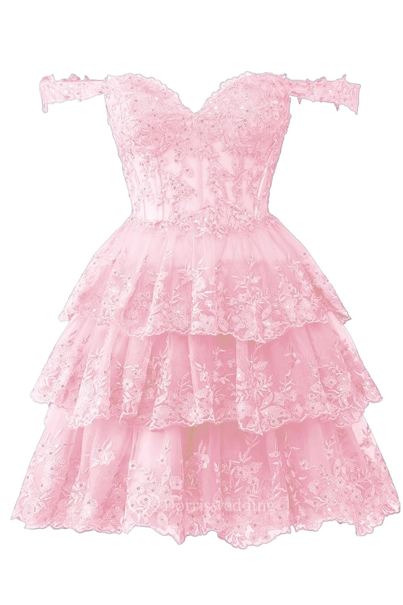 Blue Off-the-Shoulder Short Dress with Lace view 9