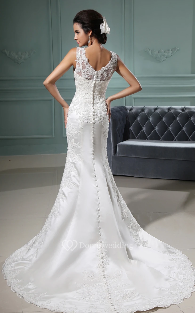 Sweetheart Strap-Neckline Front-Split Dress With Lace Detailing view 6