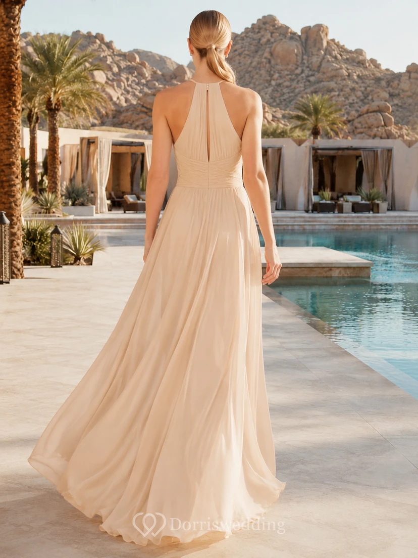 Glamorous Halter Chiffon Side Slit Desert Elopement Gown view 2