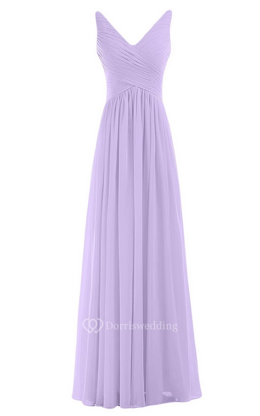 Sleeveless V-neck Chiffon Dress With Crisscross Ruching view 8