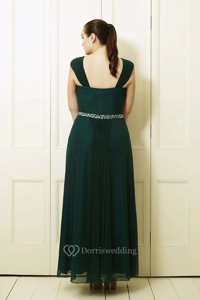 A-Line Knee-Length Sleeveless Beaded Queen-Anne Chiffon Plus Size Prom Dress With Ruching view 2