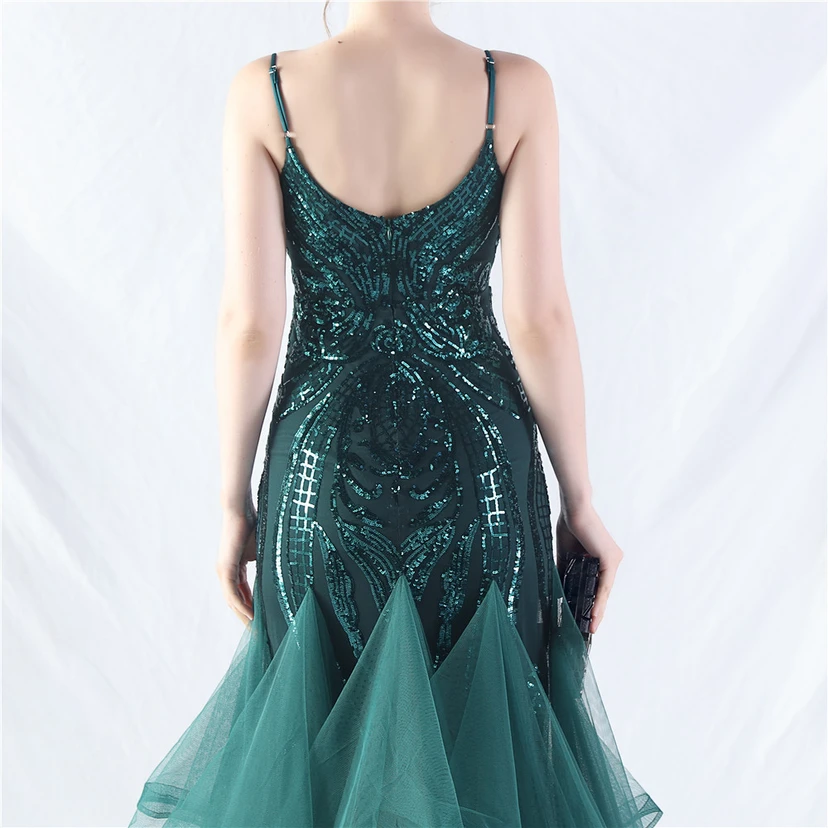 Vestido de actuación para celebración de baile caliente con cuentas de flores y posicionamiento de red rígida. view 16