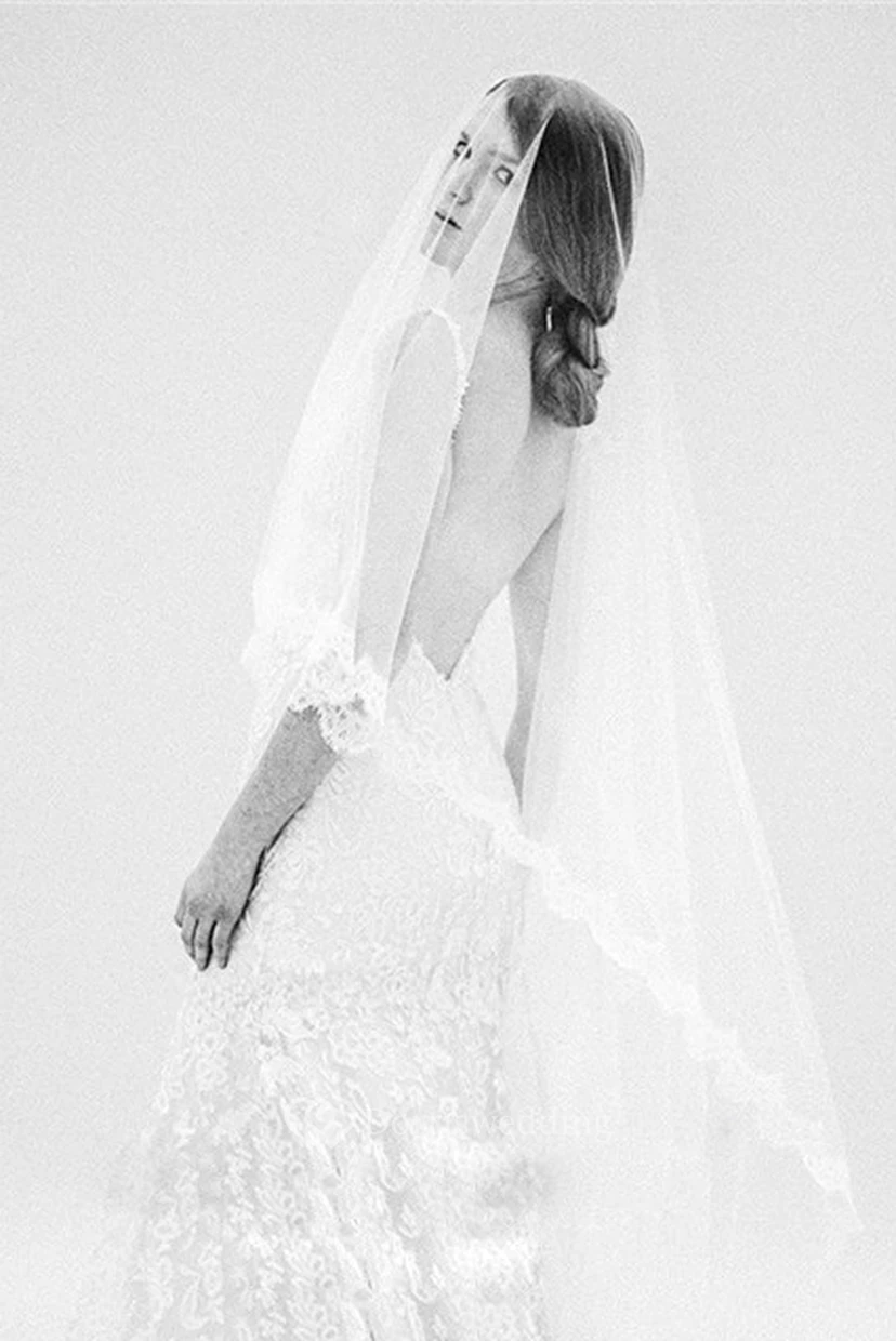 Soft Tulle Bride Veil with Lace Applique  view 3