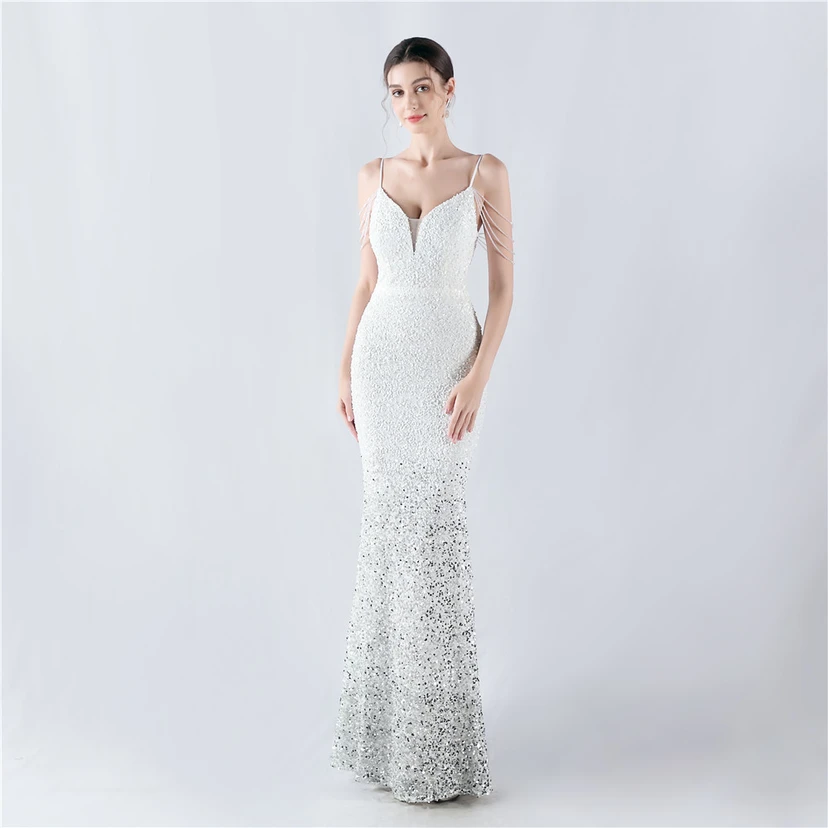 Velvet-Bottom Gradient Sequined Sexy Beaded Suspender Evening Dress video preview
