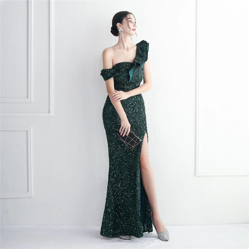 Imitation, handgefertigt, Pailletten, schulterfrei, Dankeschön-Bankett, schmaler Meerjungfrauenrock, Hochzeitsauto-Modellausstellung, Prominentenbankett view 13