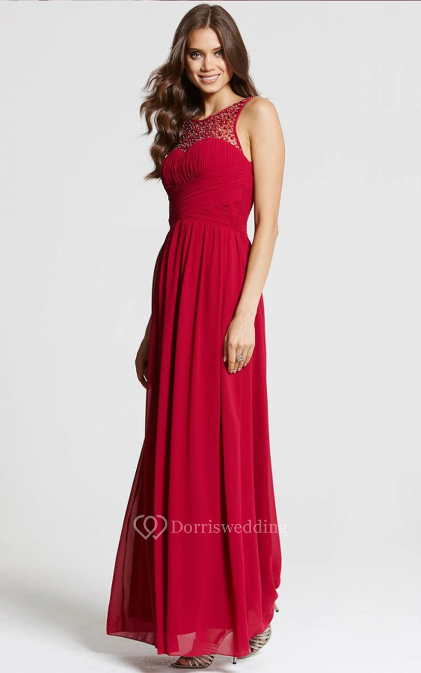 Scoop Neckline Modest A-Line Gown With Squared Back view 2
