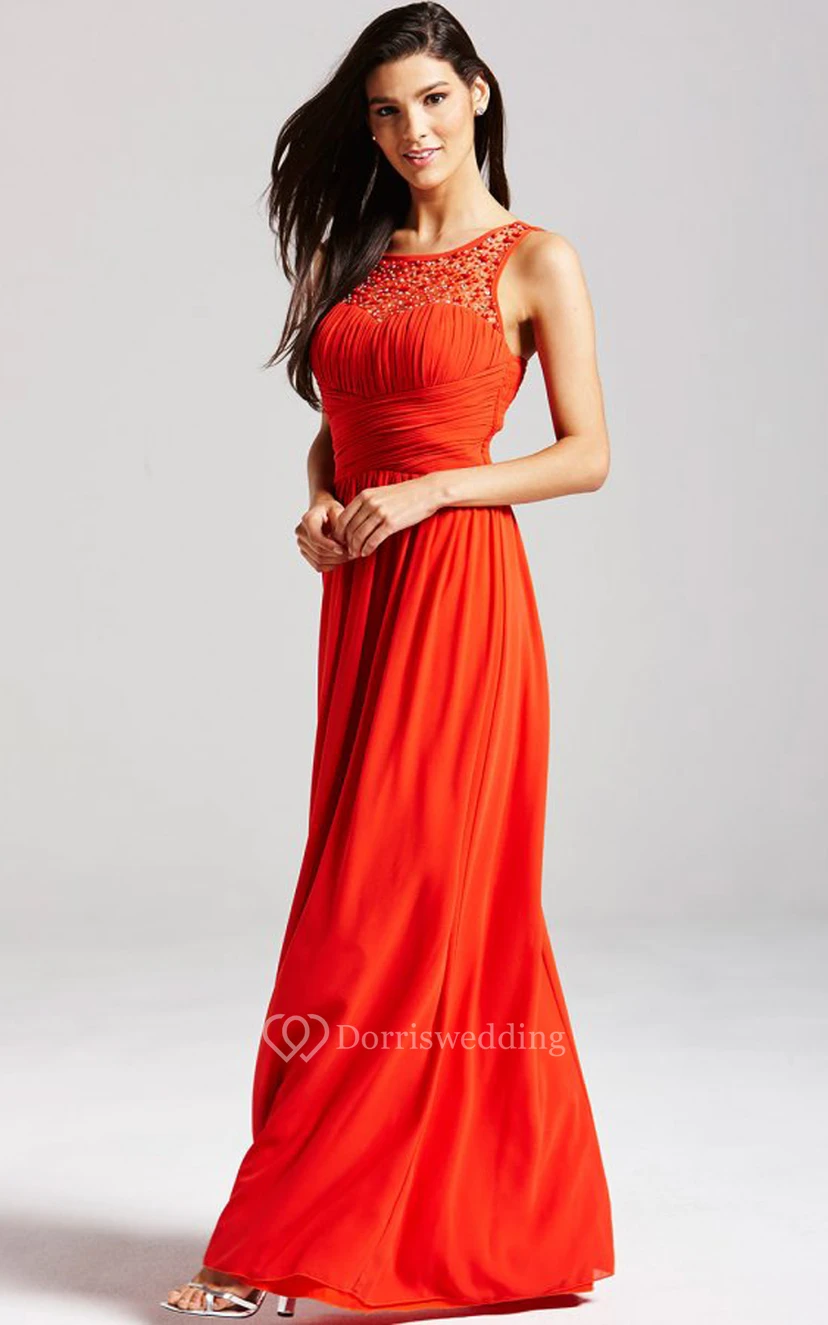 Scoop Neckline Modest A-Line Gown With Squared Back view 32