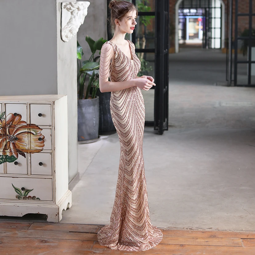 Paillettenbesetztes Meerjungfrauenkleid für Auftritte, Internet-Promi-Events, Bankette, Automodelle, Etikette, Abendkleid view 3