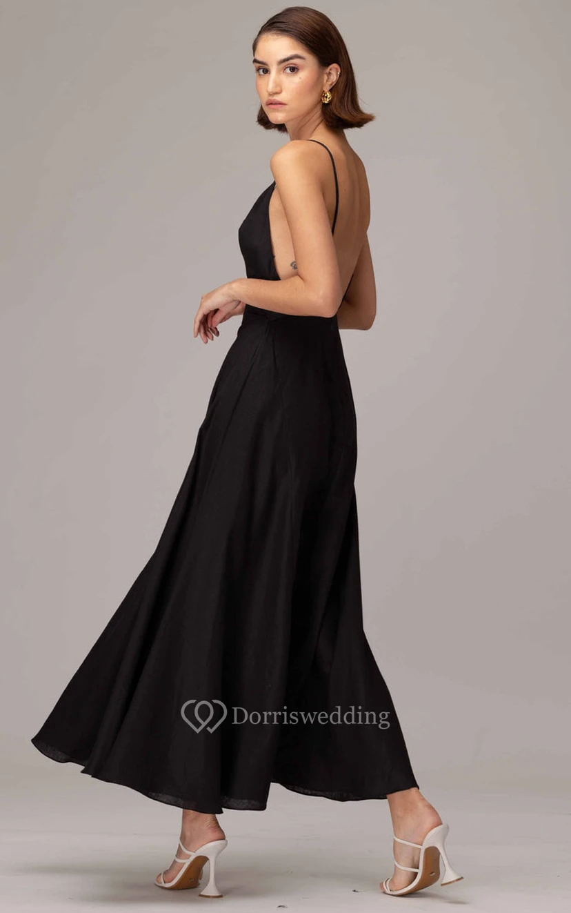 Modern Sleeveless Ankle-length A Line Satin Straps Prom Dress  view 4