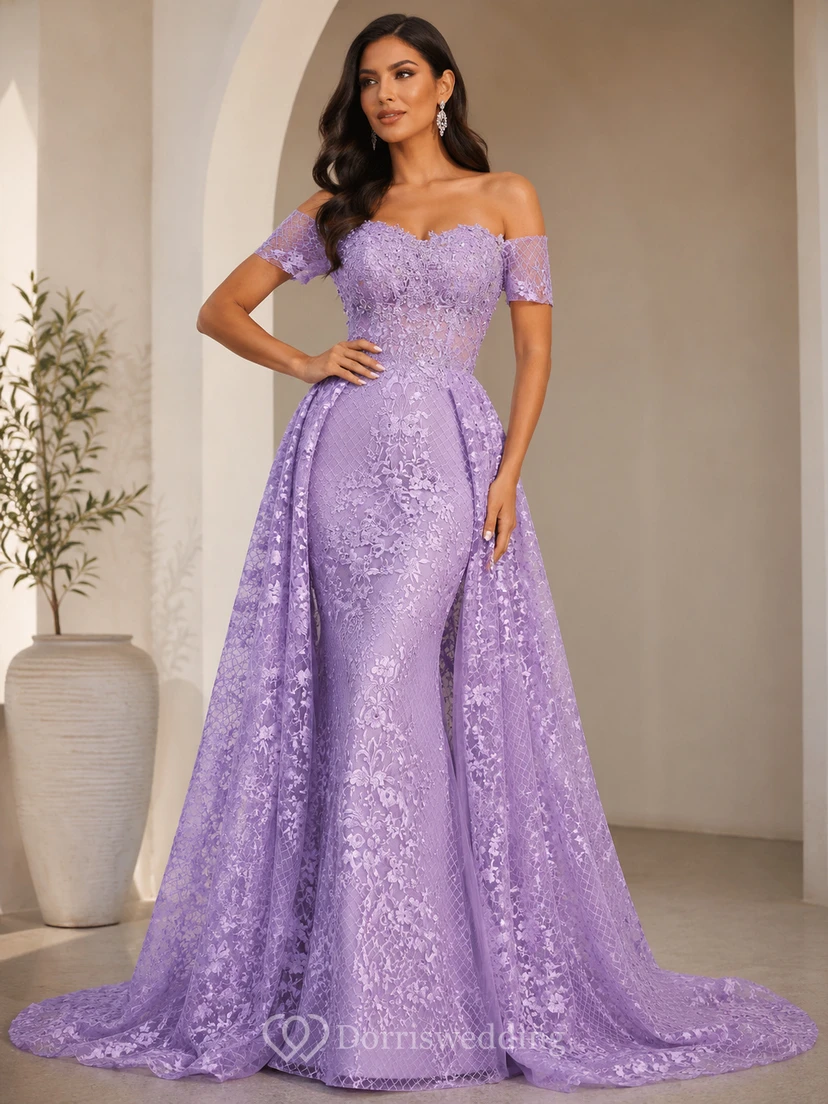 Robe de soirée élégante trapèze en dentelle, traîne brossée, sans manches, fermeture éclair et perles view 7