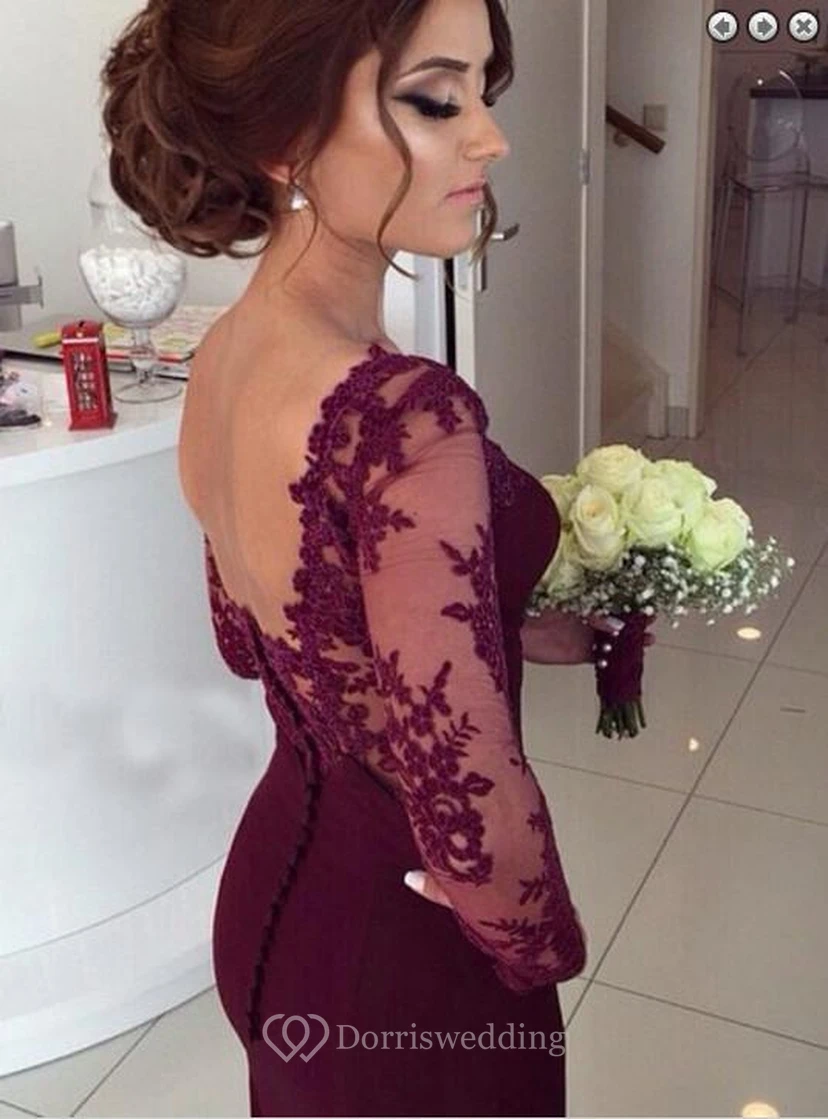 Gorgeous Long Sleeves Lace Appliques Evening Dress Mermaid Floor-Length view 2