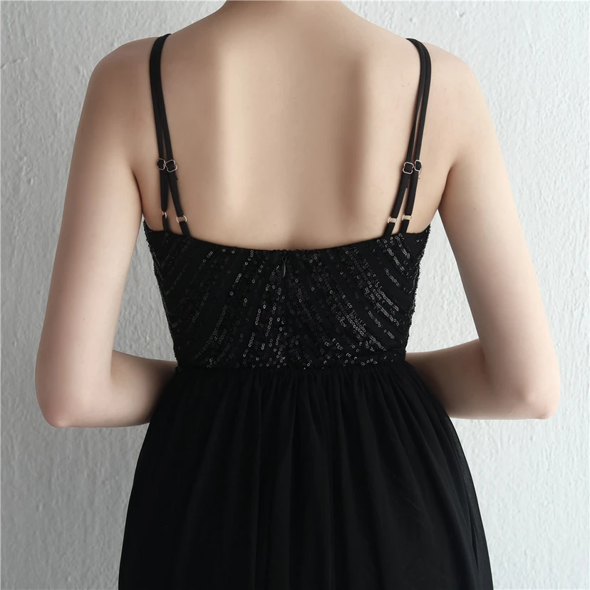 Paillettenbesetzter Chiffonrock mit Blumenmuster, handgefertigt mit Perlen und Neckholder-Ausschnitt, elegant und kühl, perfekt für festliche Anlässe. view 24