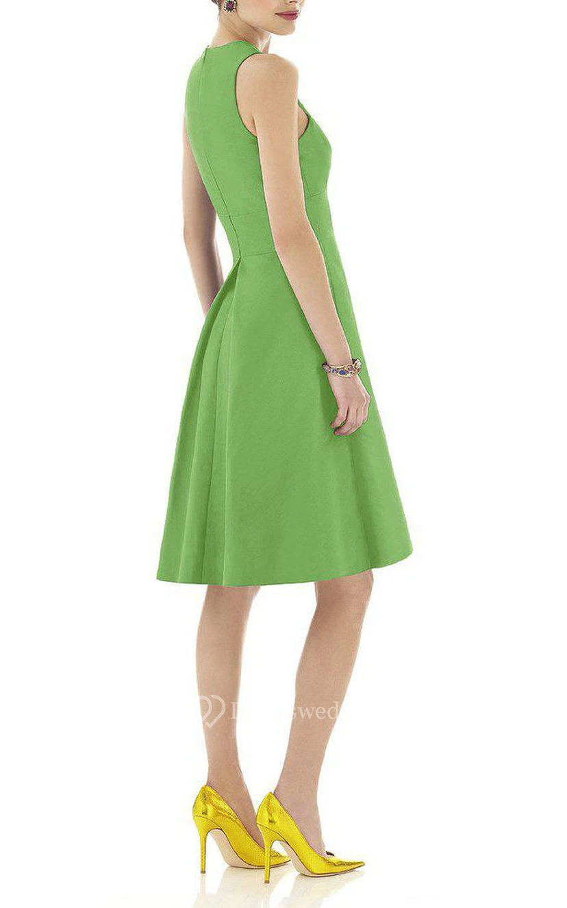 V-neck Satin A-line Short Dress with Pleats view 2