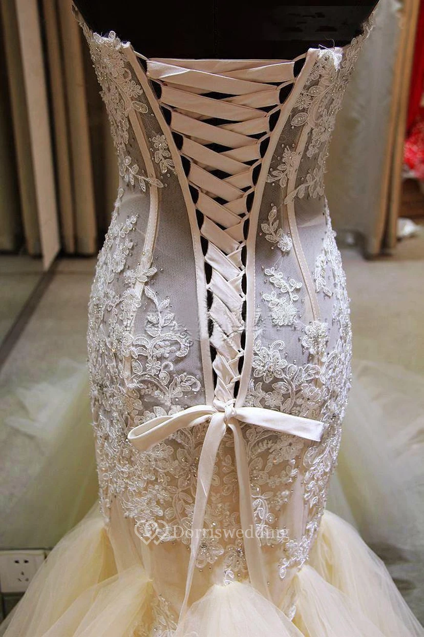 Sexy Sweetheart Lace Appliques Mermaid Wedding Dresses Tulle Floor Length view 5