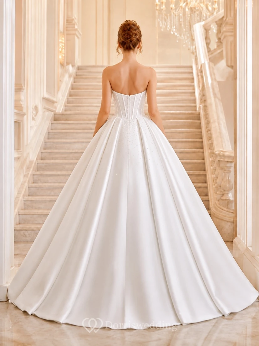 Vestido de gala de satén sin tirantes de lujo para novia formal view 2