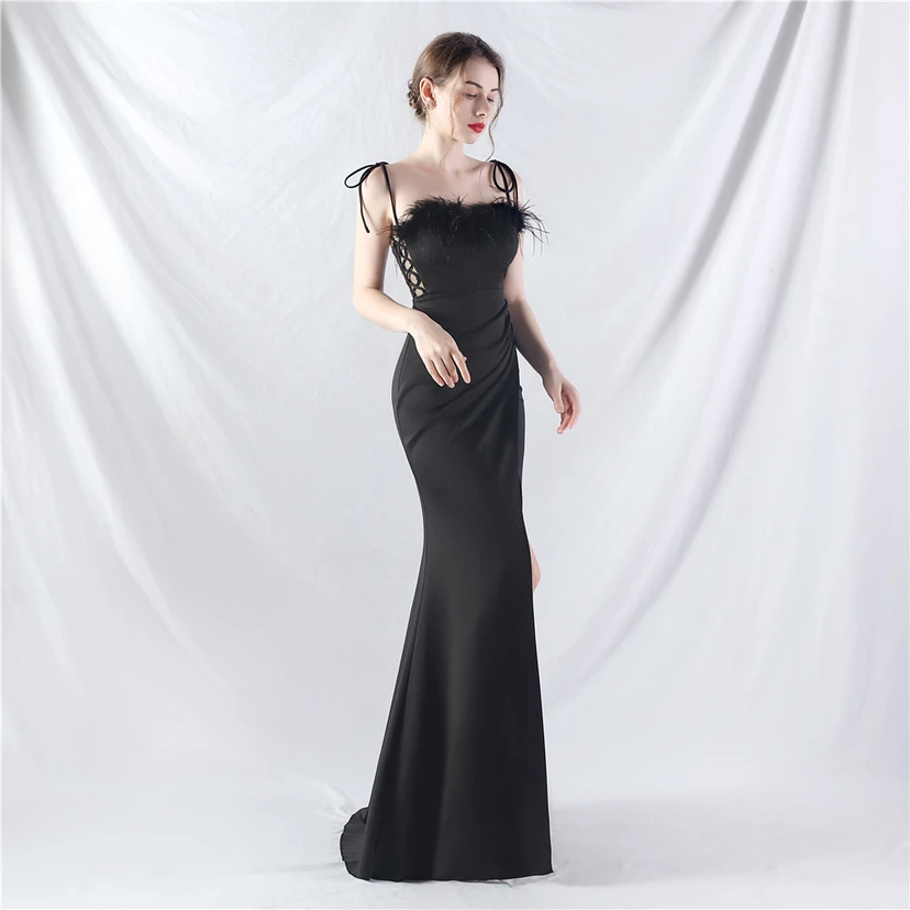 Double-Binding Waist-Shaped Ears Adjustable Satin Evening Dress view 55