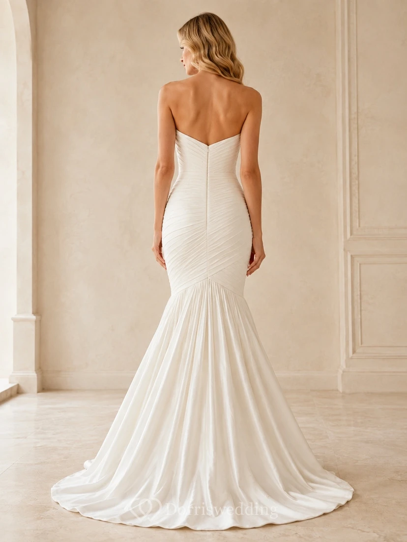 Schlichtes, bodenlanges, ärmelloses Brautkleid mit Herzausschnitt im Meerjungfrauen-/Trompetenstil für formelle Anlässe view 2