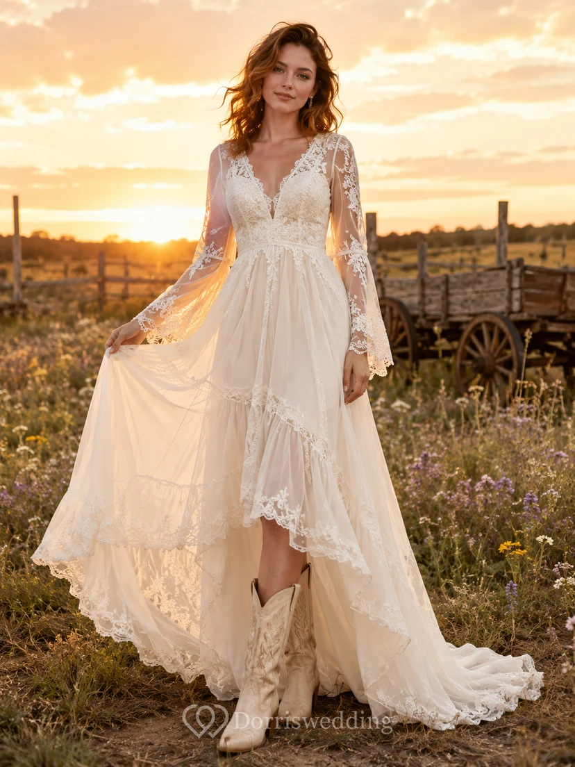 Maternity Wedding Dress Off Shoulder A-Line Tulle Gown with Lace Sleeve Detail and Garden Train
