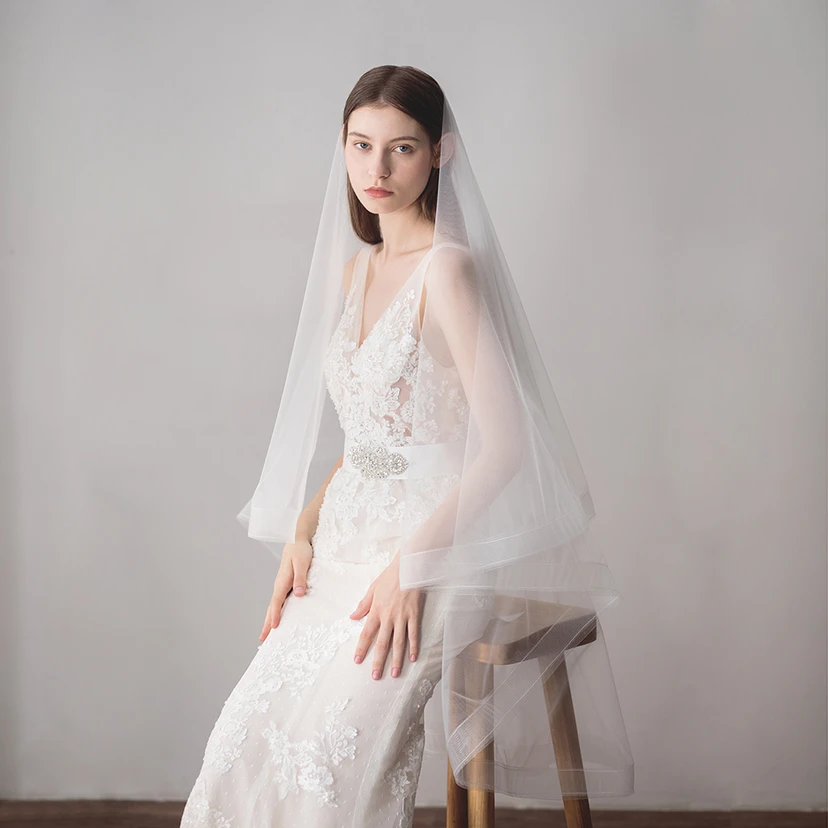 Western Style Two Tier Fingertip Veil view 3