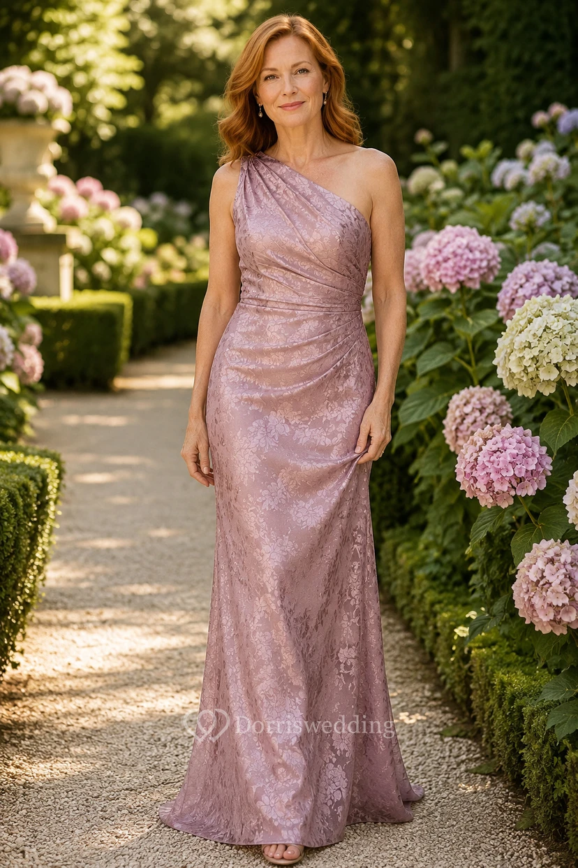 Dusty Rose One Shoulder Sequined Sheath Mother Dress