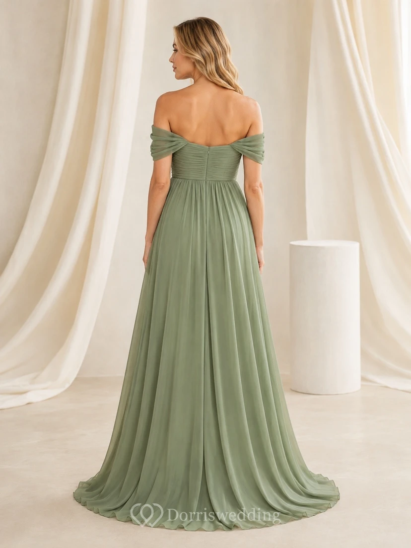 Maternity Sage Off Shoulder Empire Floor-Length Romantic Formal Dress view 2