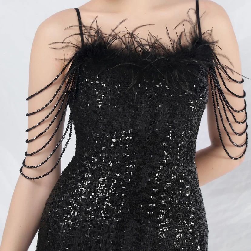 Craft Beaded Ostrich Feather Fantasy Sequined Long Evening Dress view 71