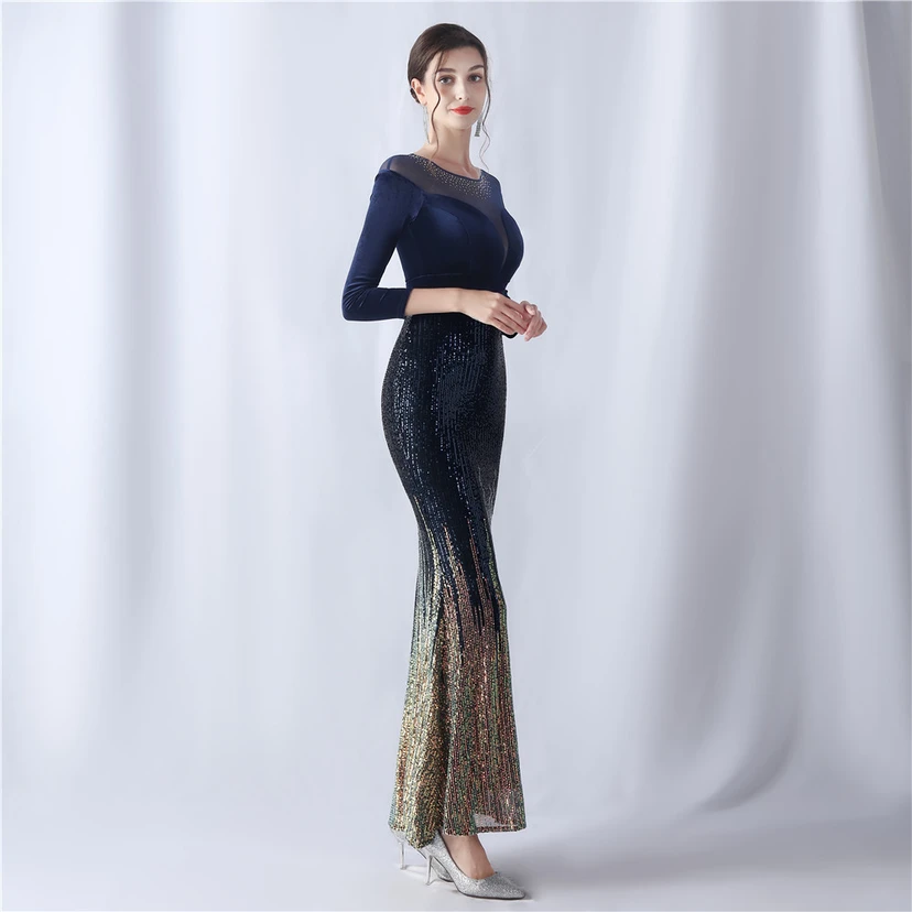 Long-Sleeved Fishtail Evening Dress High-End Atmosphere Elegant Banquet Temperament Velvet Aura Queen view 12