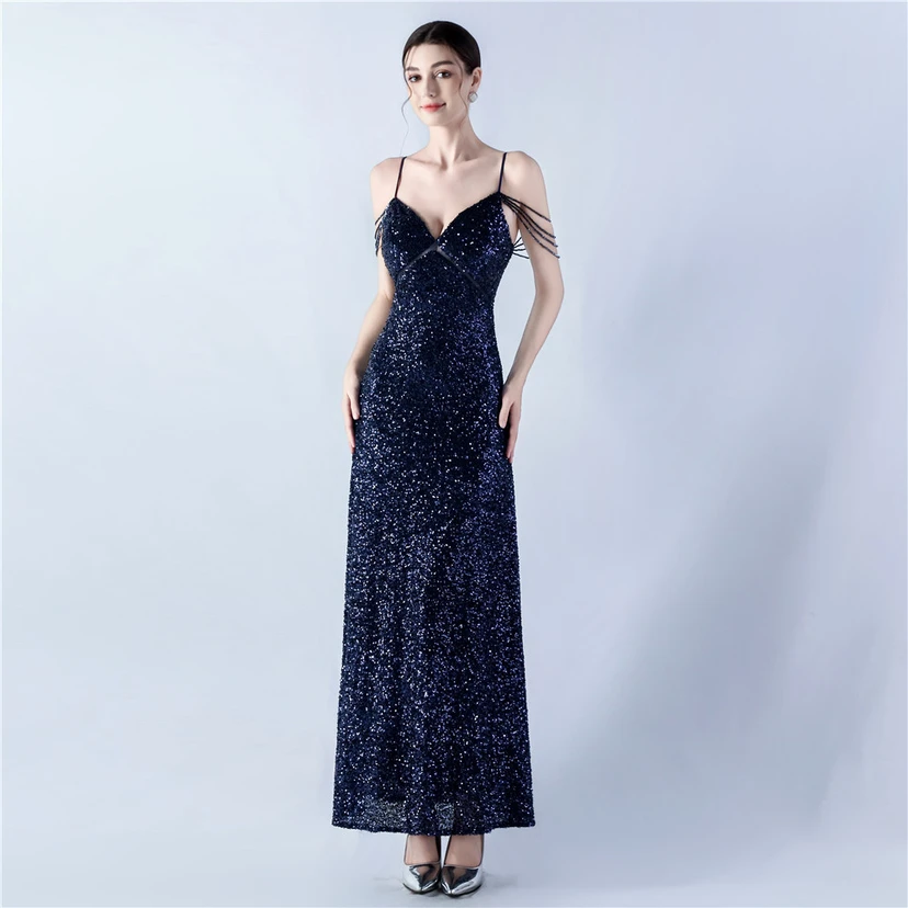 Sling A-Line Large Swing Mesh Sequin Evening Dress view 28