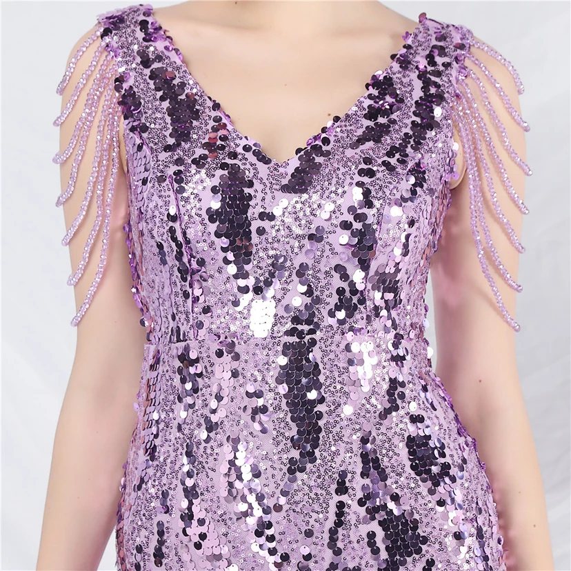 Vestido de noche largo con lentejuelas y abalorios view 35