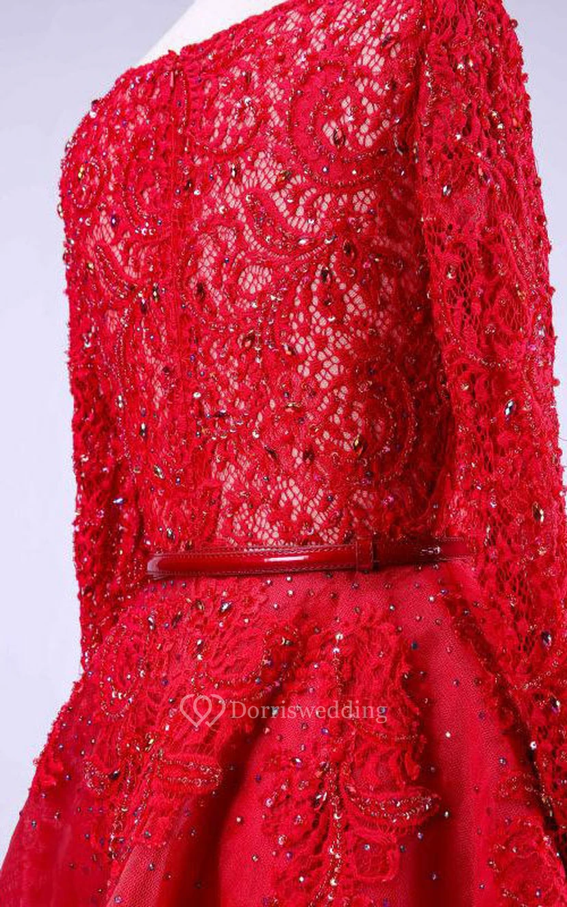 A-Linien-Spitzenkleid mit Rundhalsausschnitt und langen Ärmeln view 4